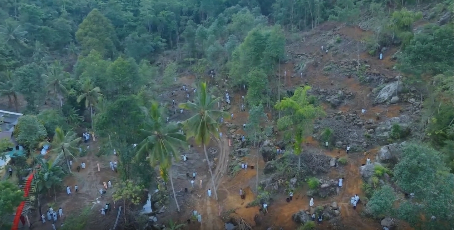 Aerial view of Baddegama land preparation for the Vimukthi Foundation Noble Eco Farming coconut plantation initiative